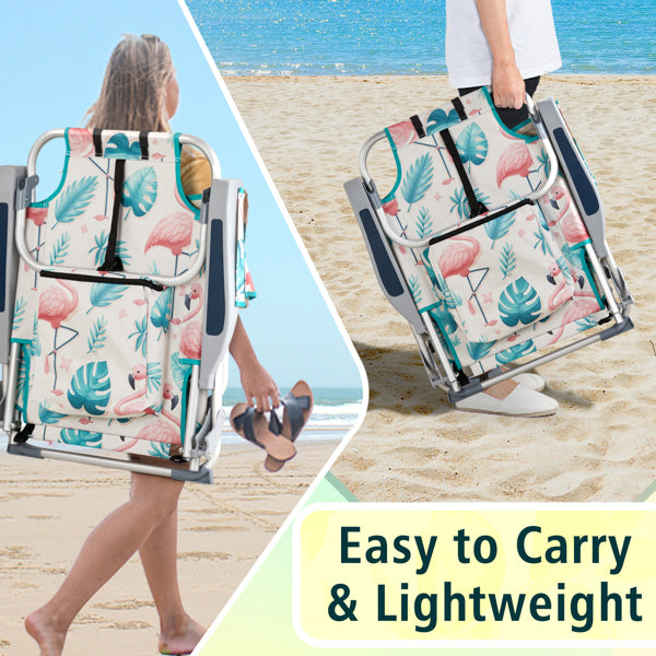Flamingo Pattern Folding Beach Chair with Adjustable Back