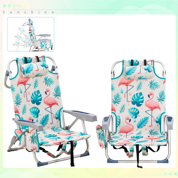 Flamingo Pattern Folding Beach Chair with Adjustable Back