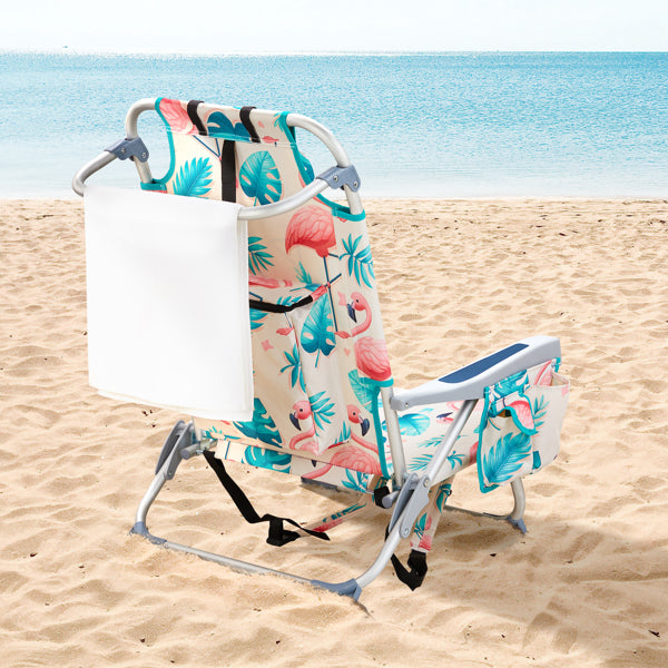 Flamingo Pattern Folding Beach Chair with Adjustable Back