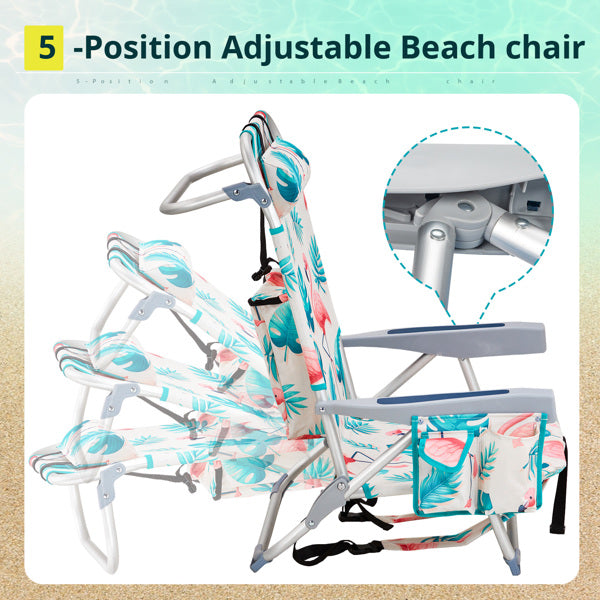 Flamingo Pattern Folding Beach Chair with Adjustable Back