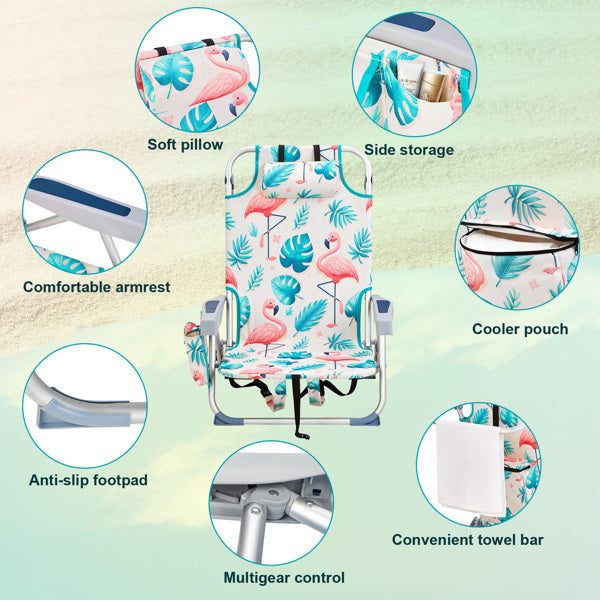 Flamingo Pattern Folding Beach Chair with Adjustable Back