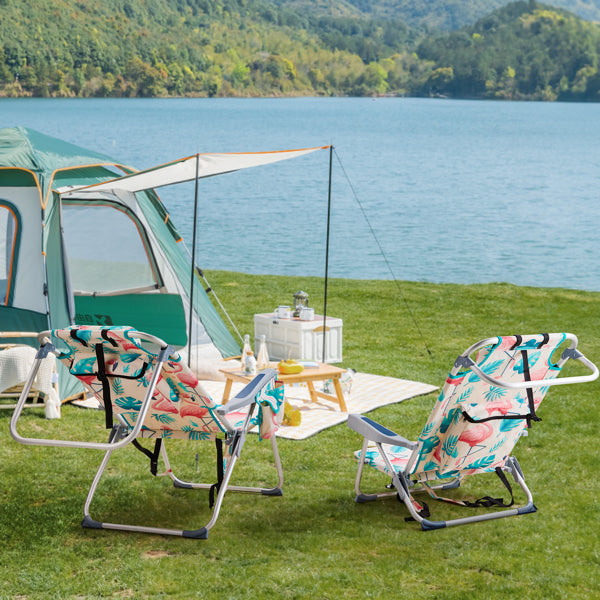 Flamingo Pattern Folding Beach Chair with Adjustable Back