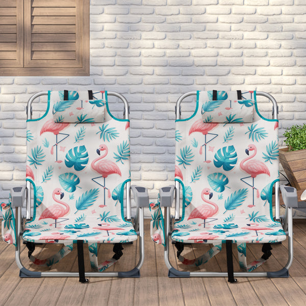 Flamingo Pattern Folding Beach Chair with Adjustable Back