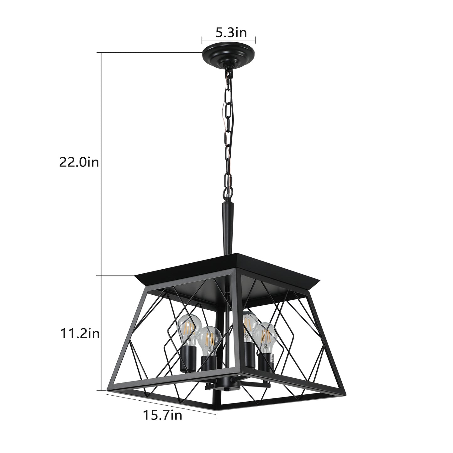 16-Inch Black Industrial 4-Light Pendant Chandelier - Adjustable
