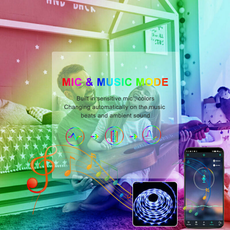 RGB LED Strip Lights Bluetooth Remote Control TV Backlighting 5-20m