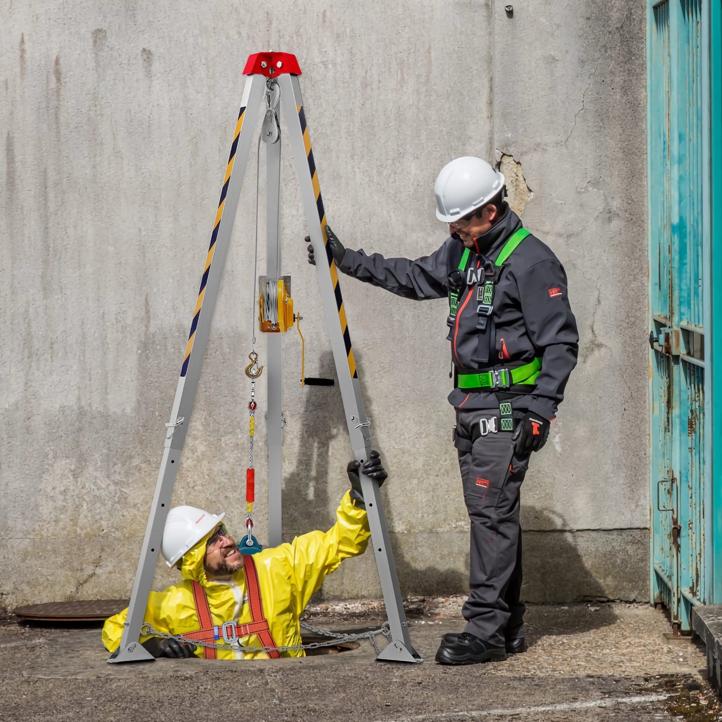 Confined Space Rescue Tripod Kit with 7-Ft Legs, 98-Ft Cable & Accessories