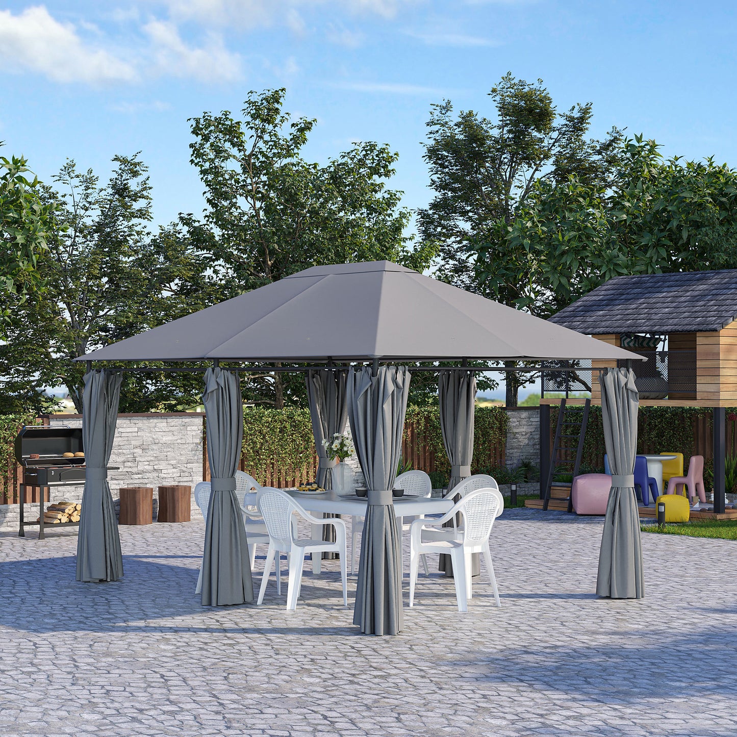 10x13 Outdoor Patio Gazebo Canopy with 6 Sidewalls - Gray