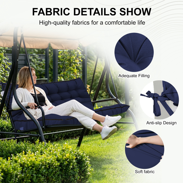 Outdoor Swing Cushion 70 Inch Waterproof 4-Inch Thick Replacement with Backrest & Ties - Dark Blue