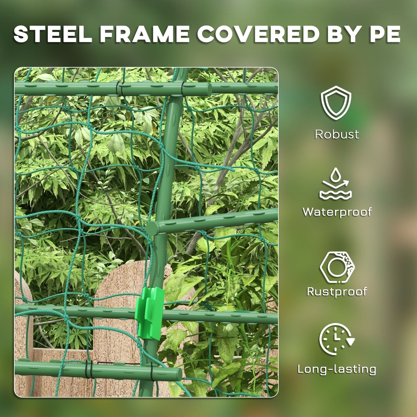 Metal Garden Trellis with Climbing Net - Outdoor Support for Vines, 57x66x81 Inches, Green