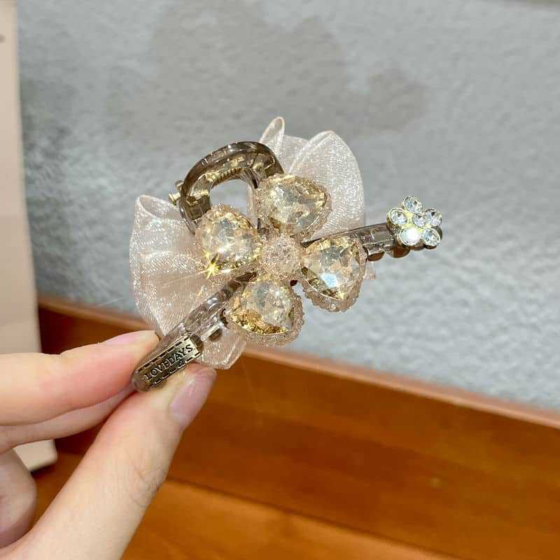 Acrylic Jaw Clip with Diamond Bow Design - Medium Hair Accessory