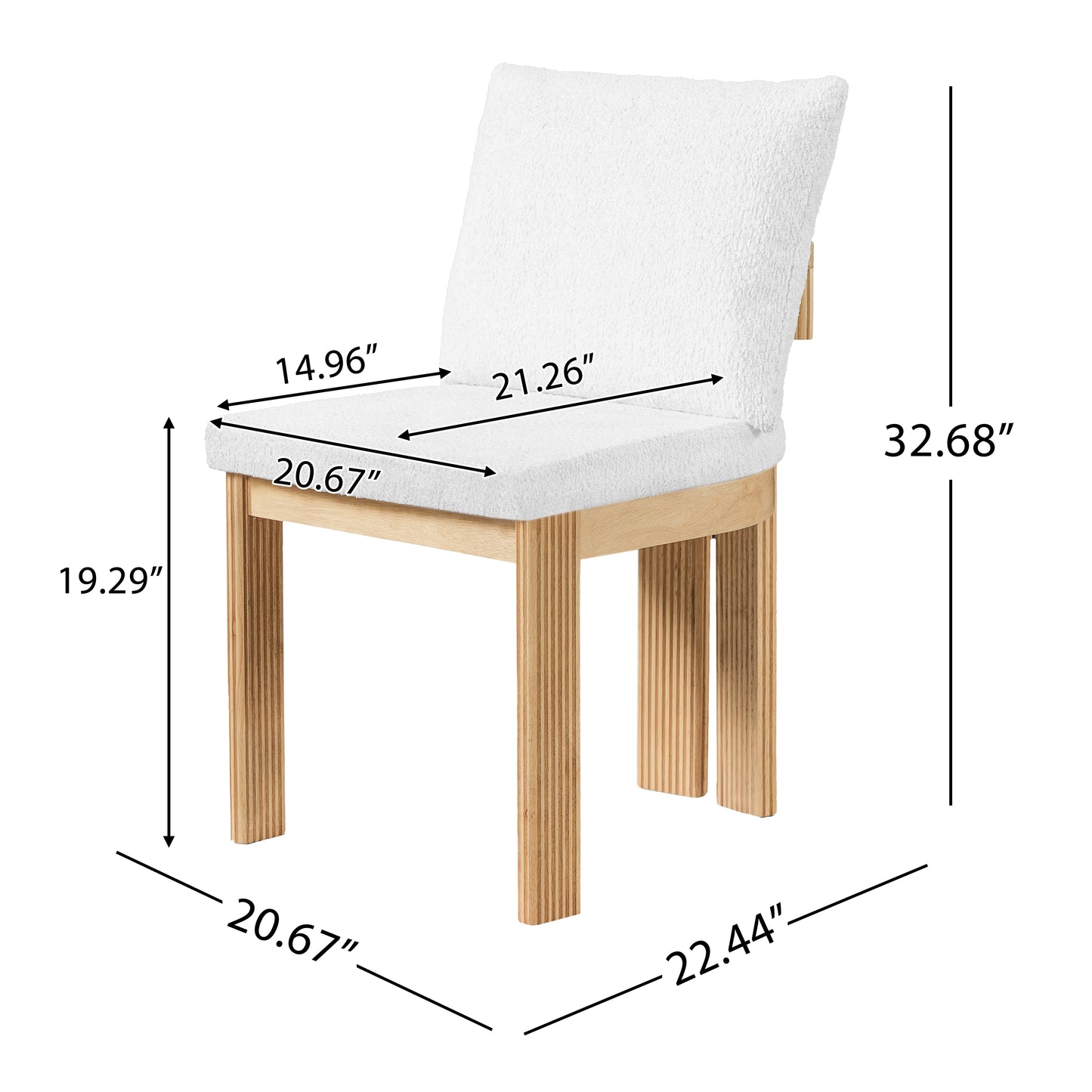 Indoor Boucle Dining Chair Set of 2 - Plush Beige Rubber Wood