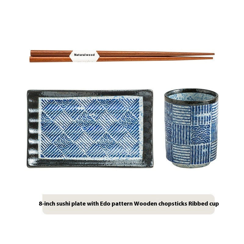 Retro Rectangular Japanese Style Sushi Sashimi Plate - 8 Inch Dinnerware