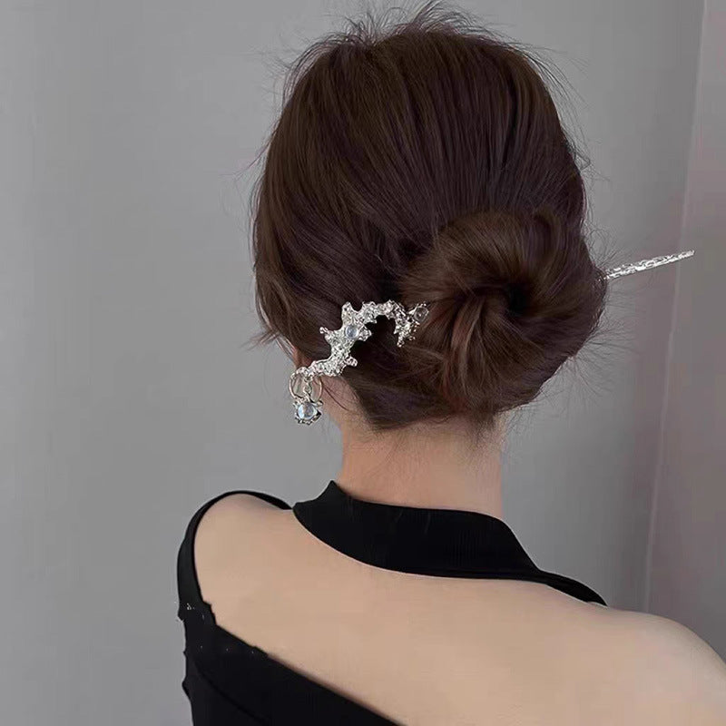 Chinese Moonstone Hair Headband with Electroplated Copper Finish - Hanfu Style