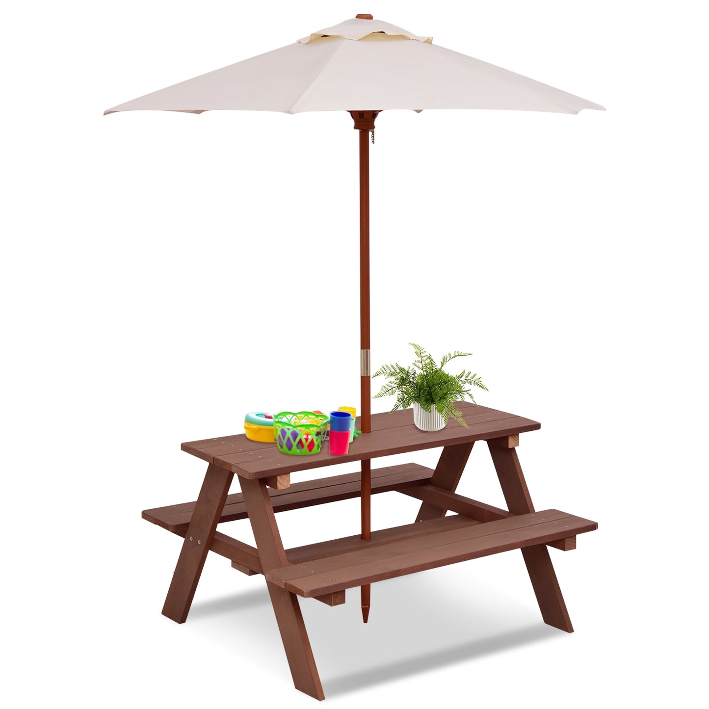 Outdoor 4-Seat Picnic Table with Detachable Umbrella