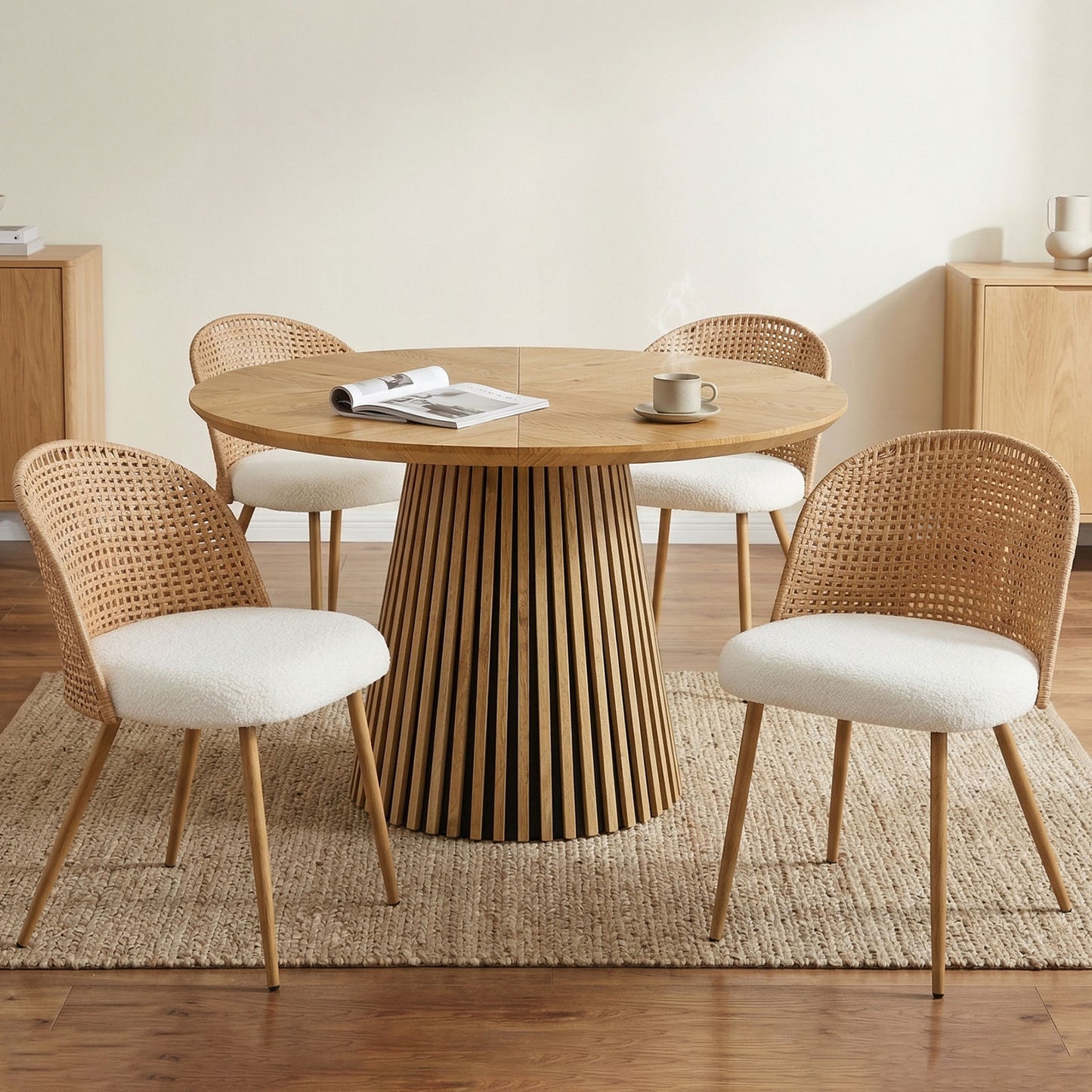 Modern Beige & Brown Wicker Dining Chairs Set of 4