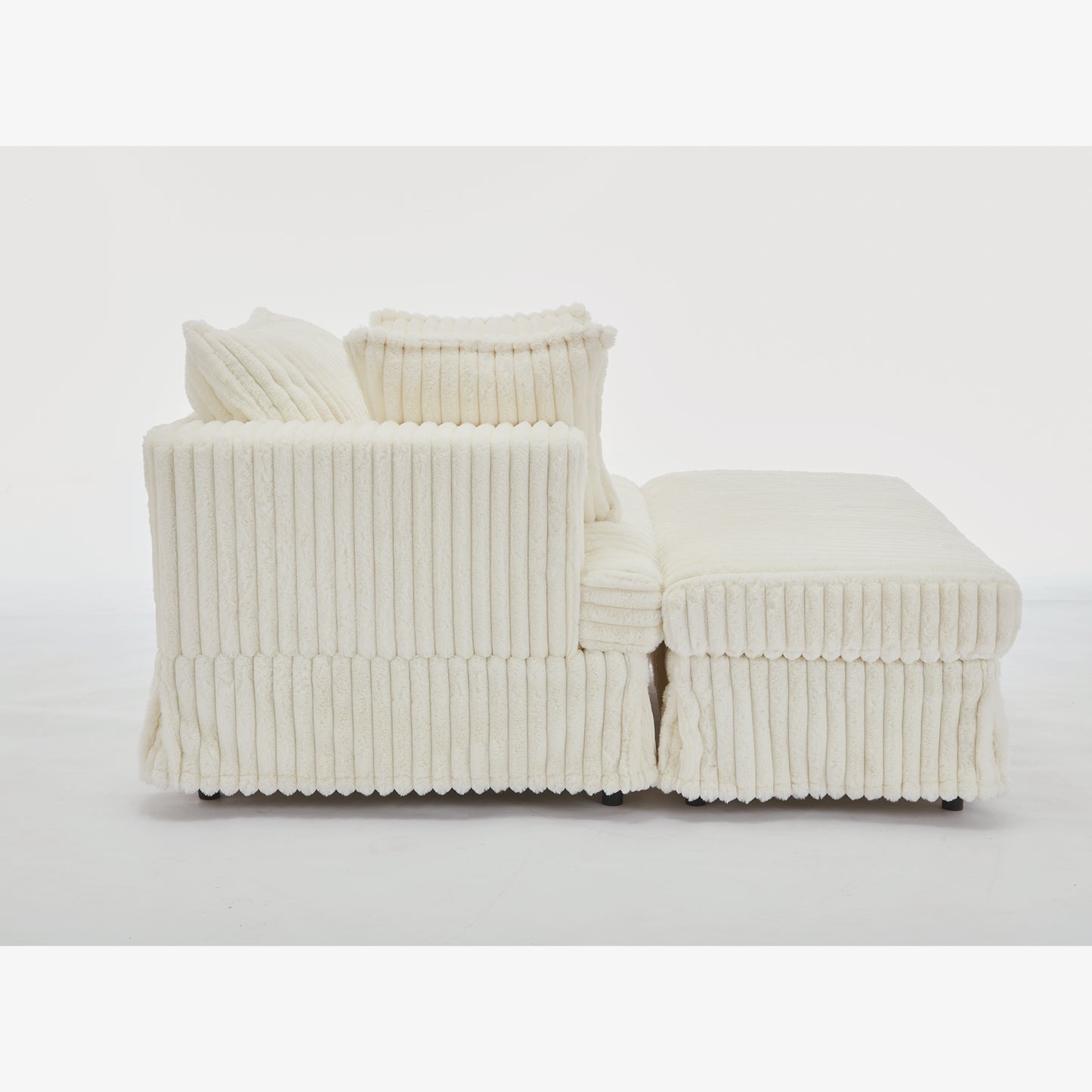 Oversized Corduroy Chaise Longue with Ottoman - Beige