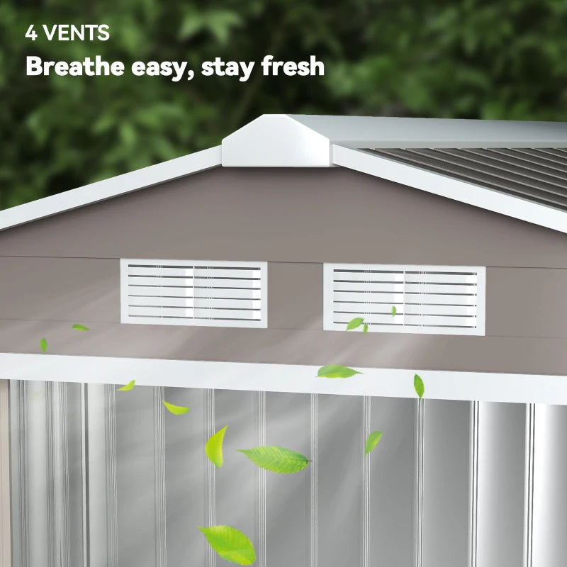 Outdoor Metal Storage Shed 7x4 ft with Foundation Kit, Lockable Doors, Ventilation, Gray
