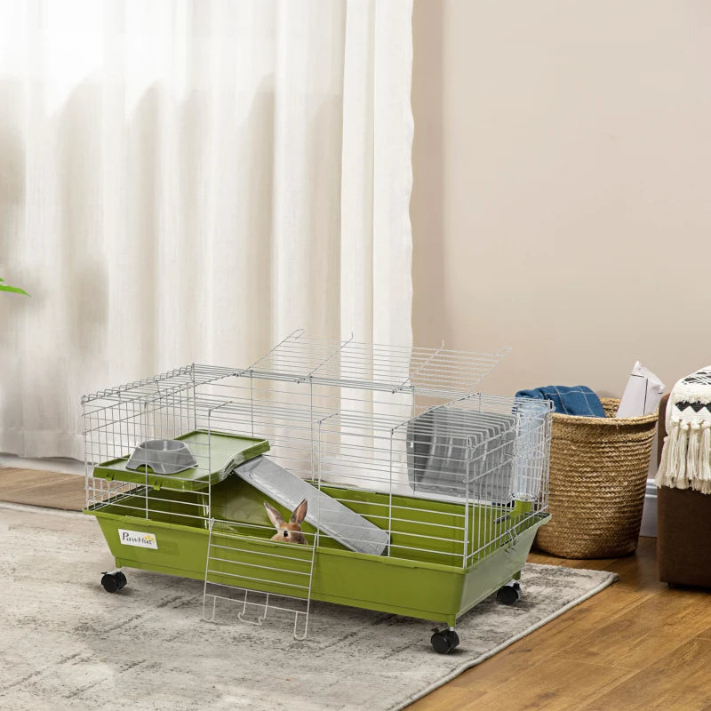 Small Animal Cage for Rabbits & Guinea Pigs - Green, 915x475x180mm