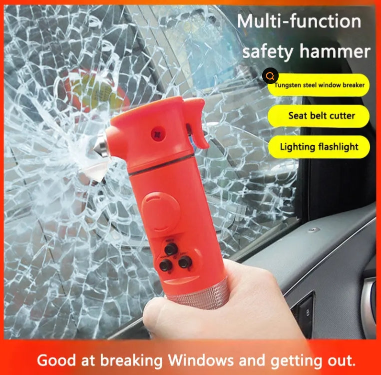 Multi-Functional Car Safety Hammer with Flashlight and Seat Belt Cutter