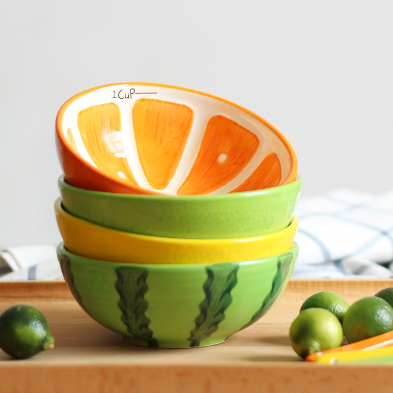 Ceramic Watermelon Fruit Bowl Set - Microwave & Dishwasher Safe, 4 Colors
