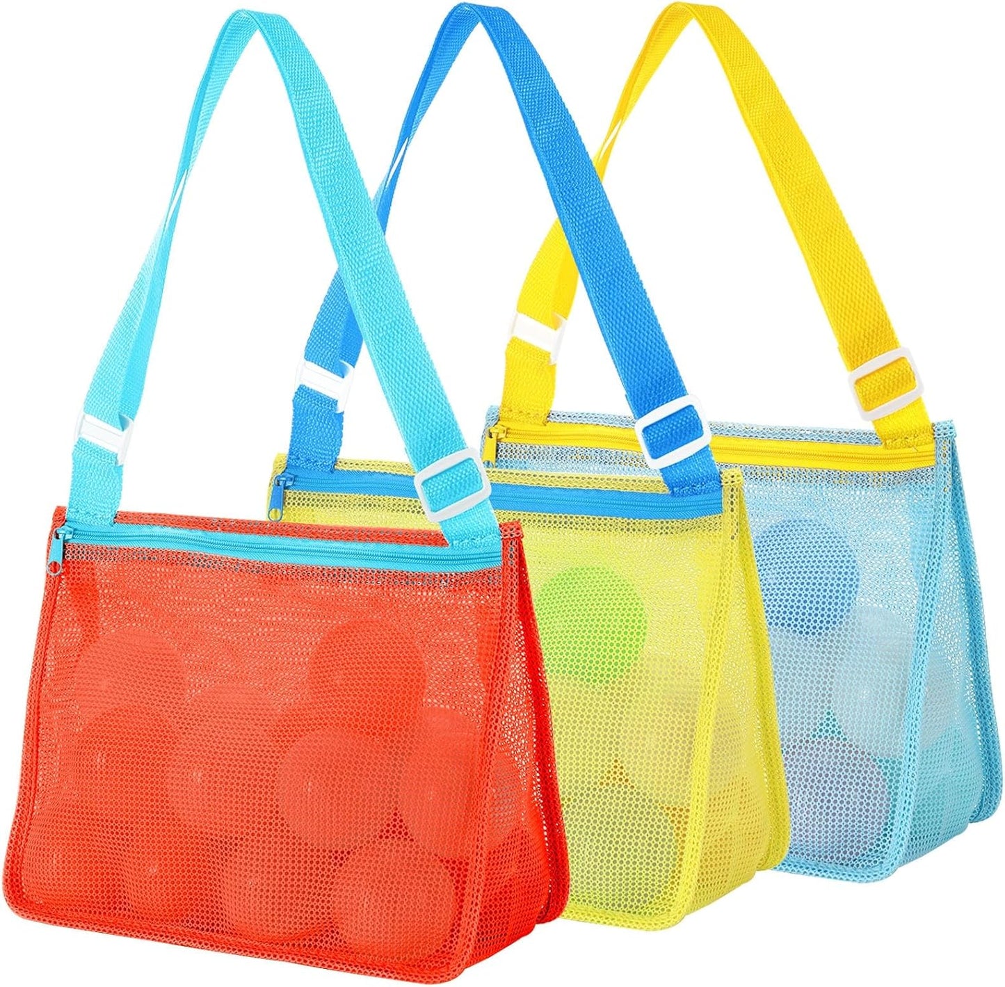 3 Pack Mesh Beach Bag for Shell Collecting - Durable & Adjustable