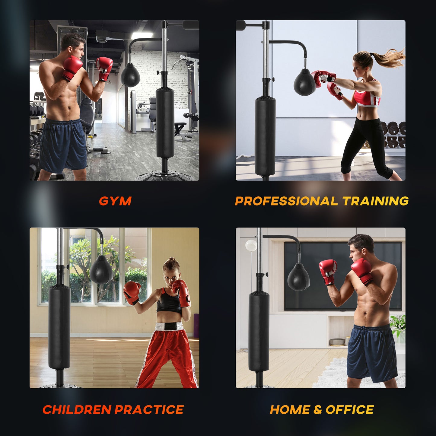 4-in-1 Boxing Punching Bag Stand with Speedballs & Reflex Bar