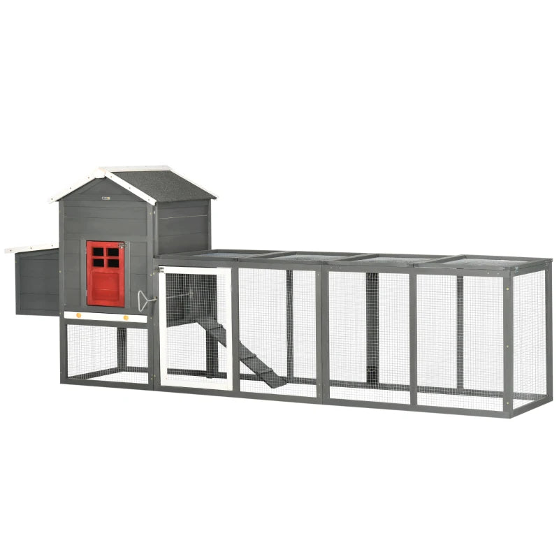Large Wooden Chicken Coop with Asphalt Roof, Nesting Box & Run - Gray