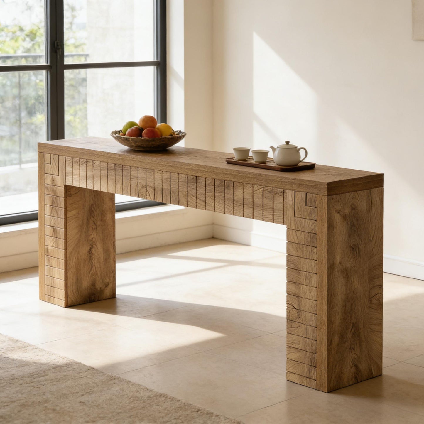 Farmhouse Console Table - Rustic Sofa Table with Engraved Design