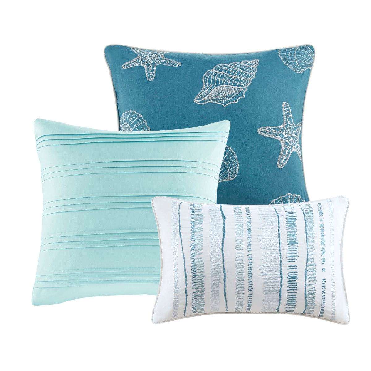 6 Piece Printed Quilt Set With Throw Pillows Aqua Full Queen