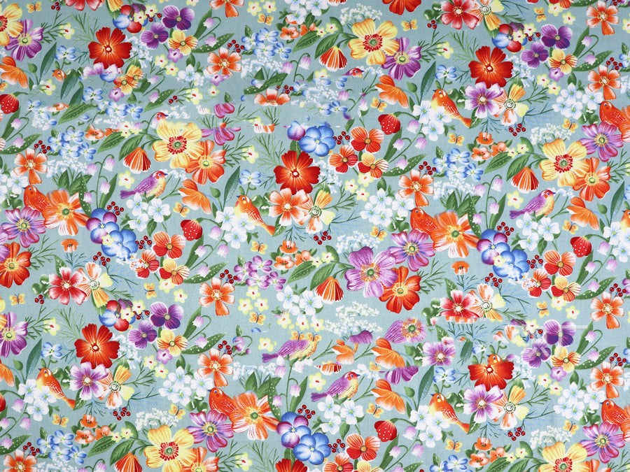 Small Floral Cotton Fabric - Water Printed Twill Material for Sewing, Bedding & Crafts