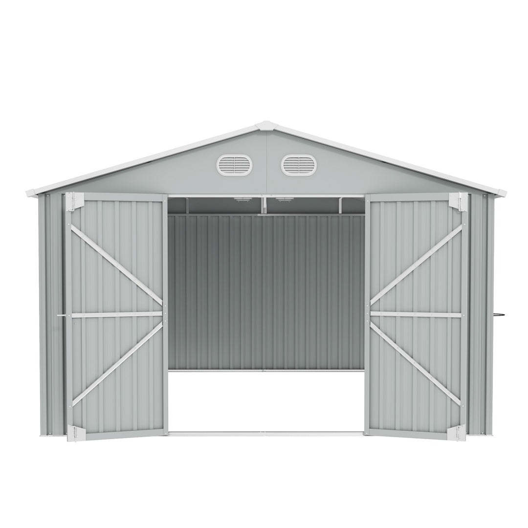 10x12 FT Outdoor Metal Storage Shed with Lockable Door - White