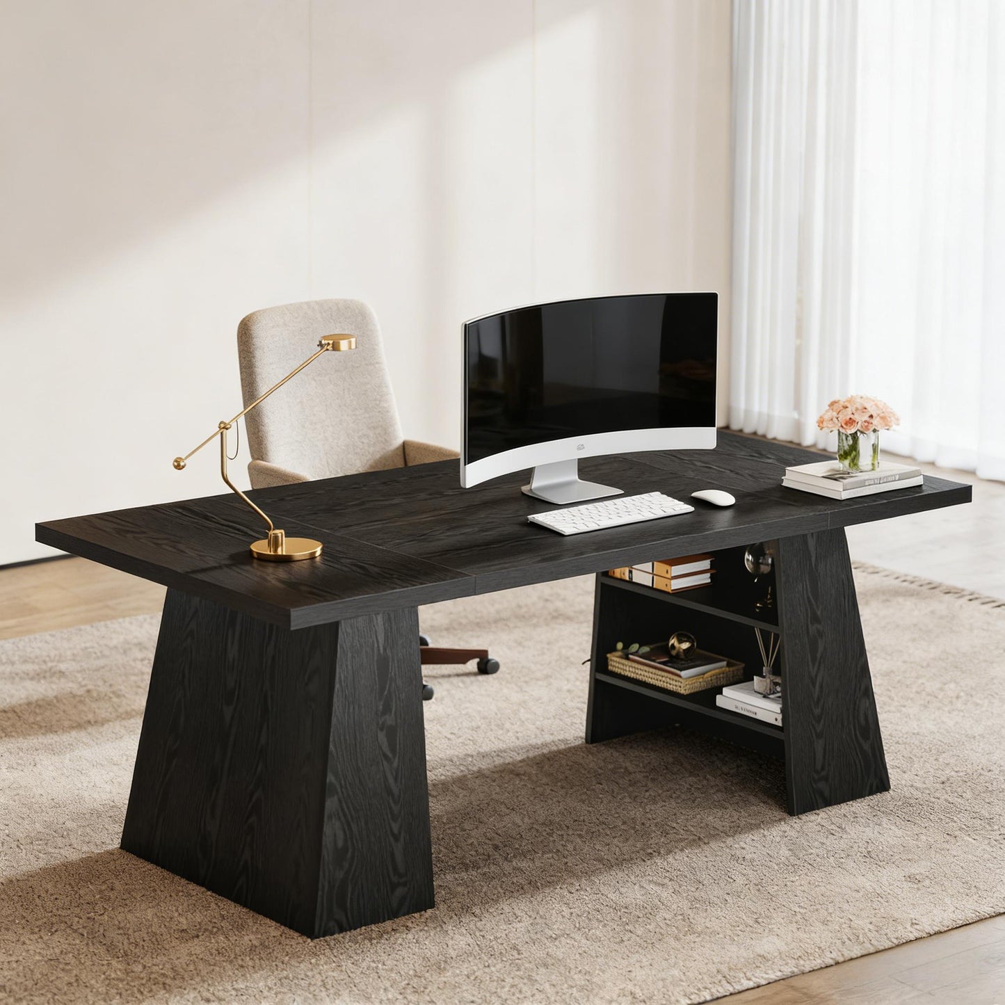 Black Executive Desk - Spacious 63" Computer Desk for Office
