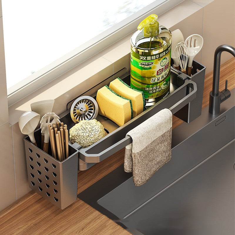 Kitchen Sink Storage Shelf with Detachable Rag Rack - Multi-Purpose Organizer