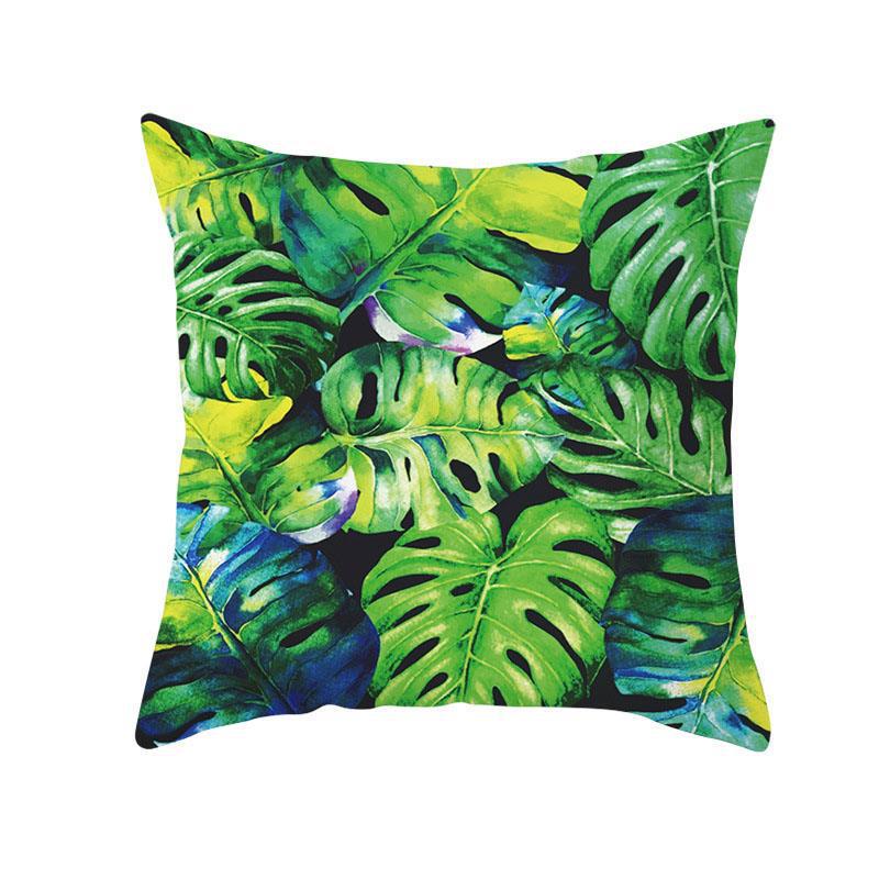 Green Plant Tassel Sofa Pillowcase - 45x45cm Plush Cushion Cover