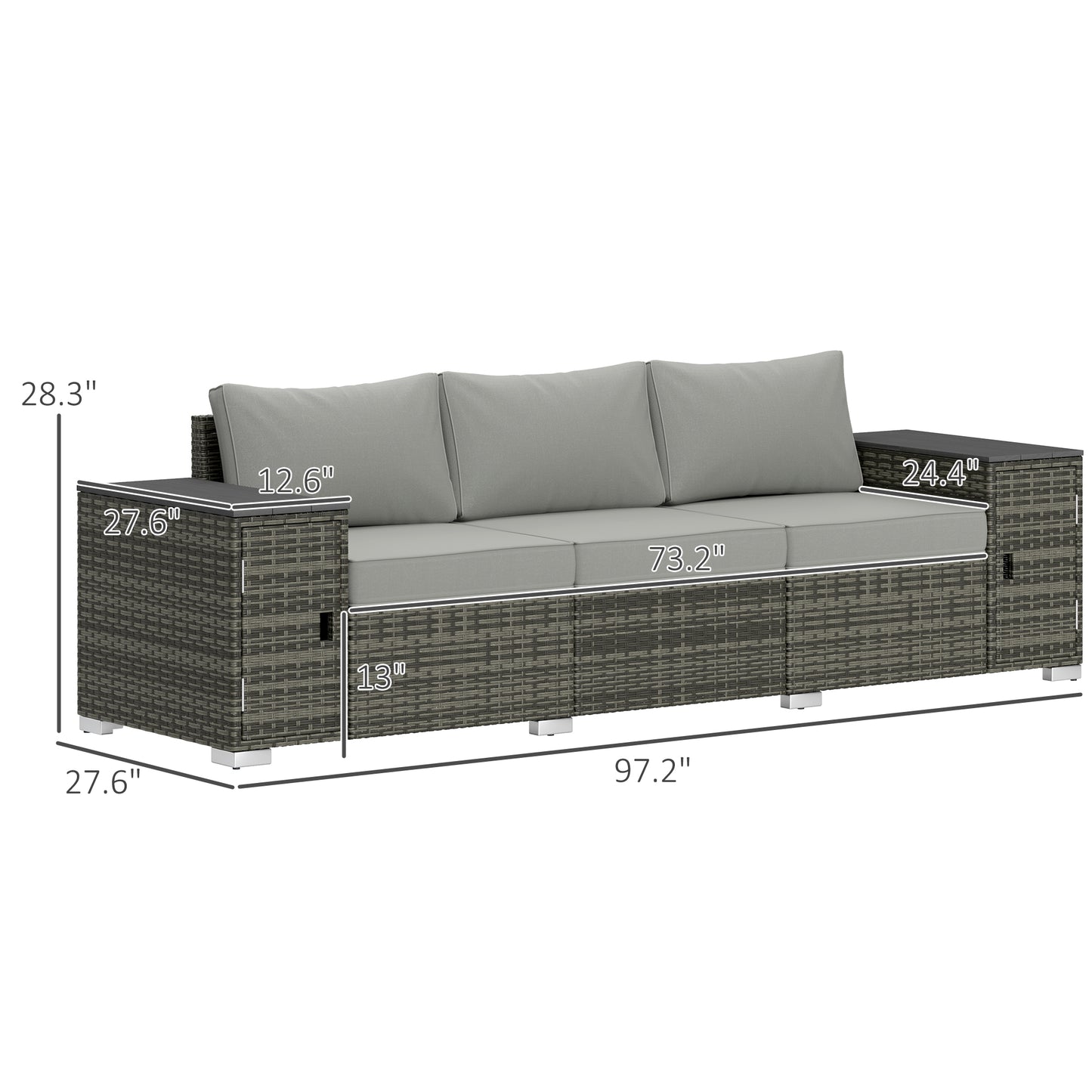 Gray Wicker Outdoor Couch with Storage - 3 Seater Sofa