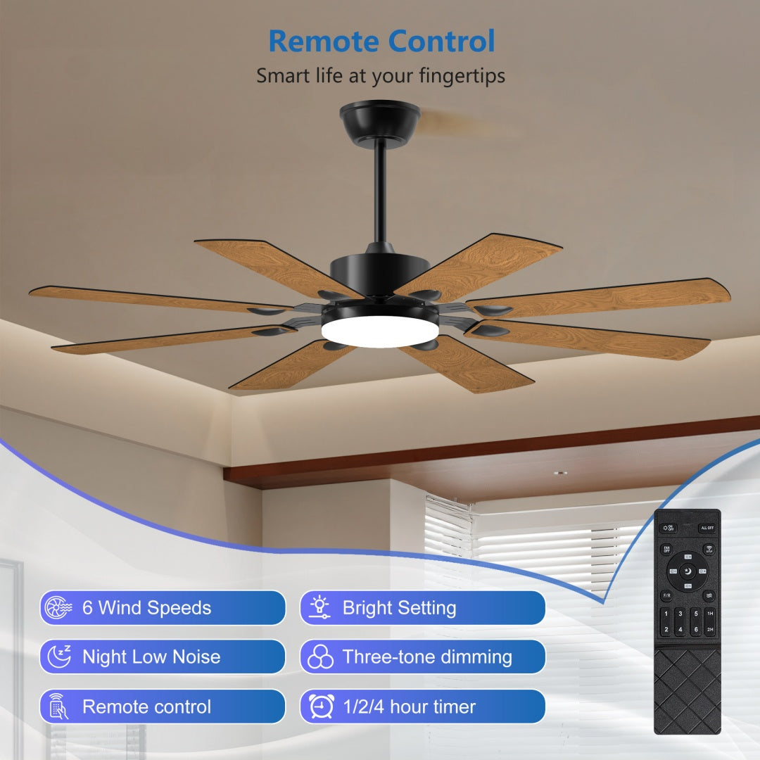 52-Inch Ceiling Fan with Lights and Remote, Reversible DC Motor, 8 Blades, Black