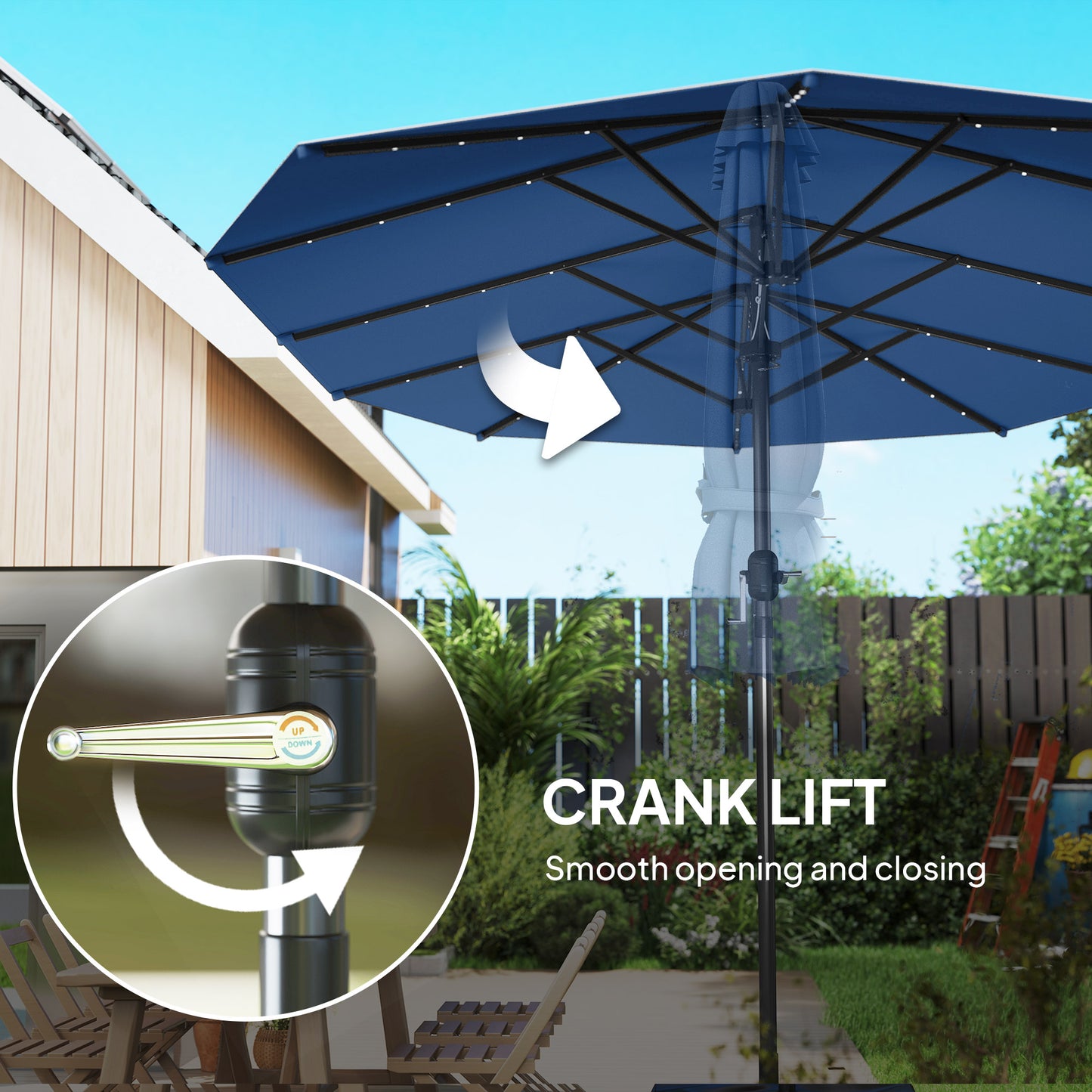Double-Sided Garden Parasol with LED Solar Lights - Blue
