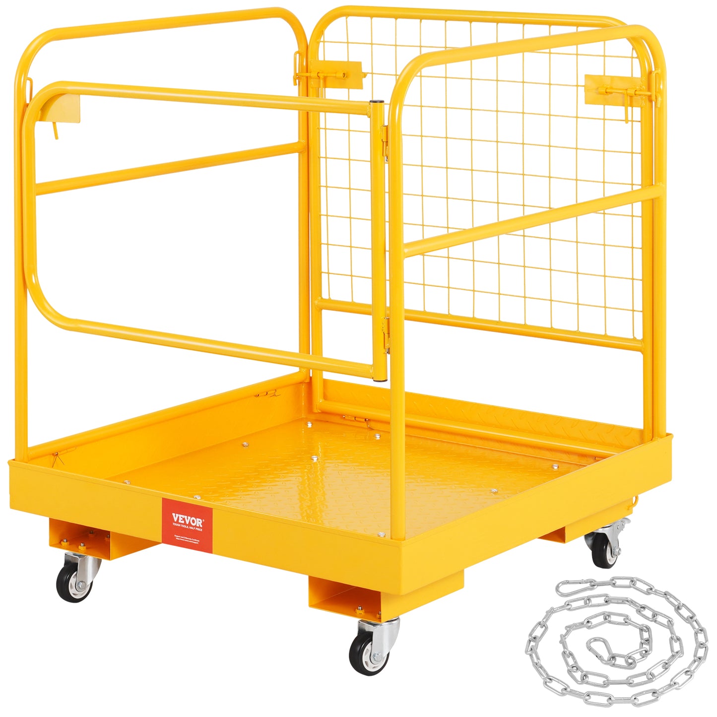 Forklift Safety Cage 1200 Lbs Load Capacity Folding Work Platform with Lockable Swivel Wheels