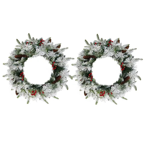 Pre-lit Artificial Christmas Wreath - 18in with Warm Lights & Berries