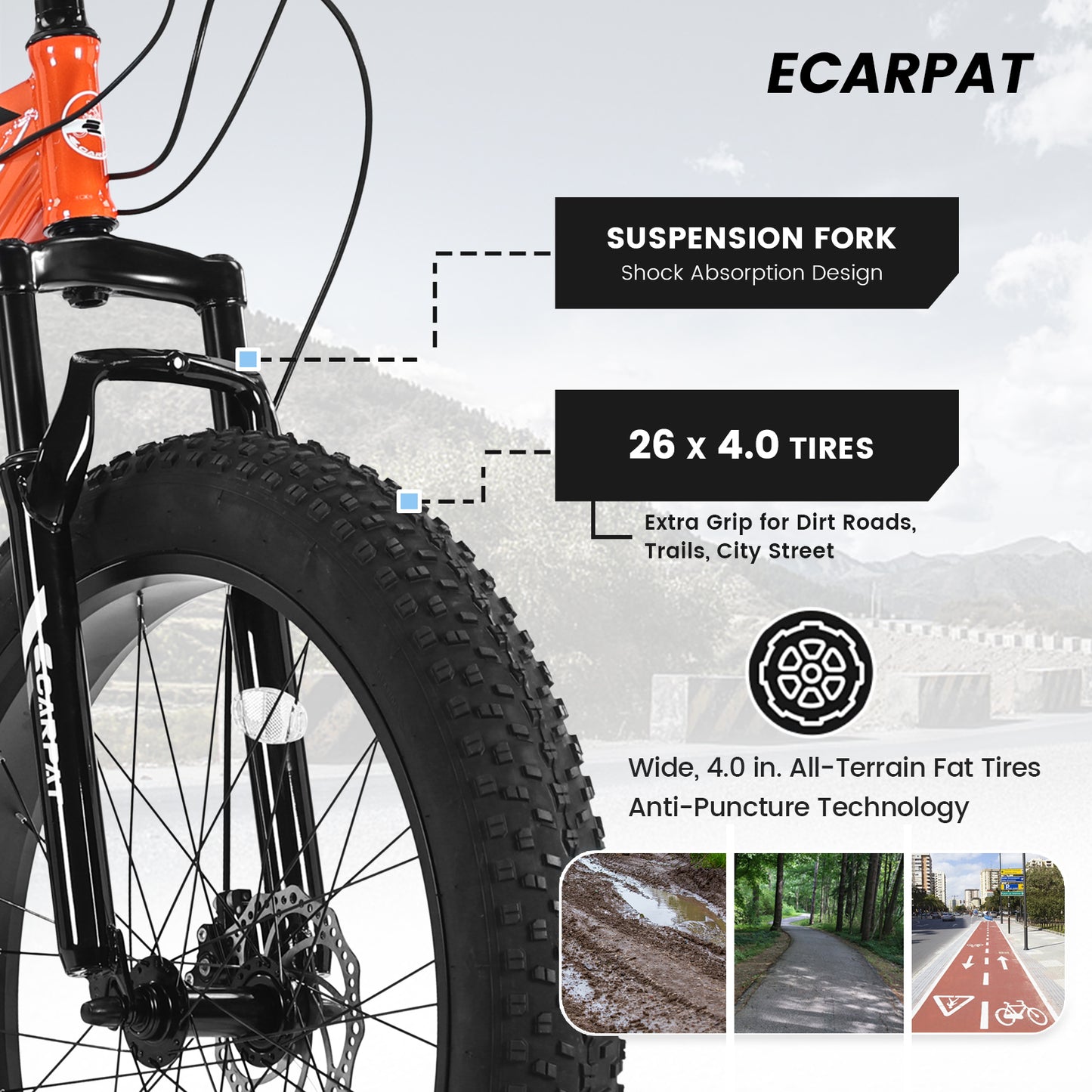 26 Inch Fat Tire Mountain Bike - Full Shimano 21 Speed, Dual Disc Brakes