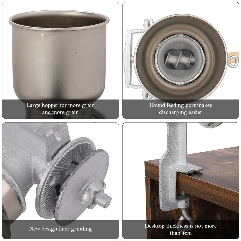 Silver Stainless Steel Hand Grain Grinder for Home Use - Adjustable & Durable