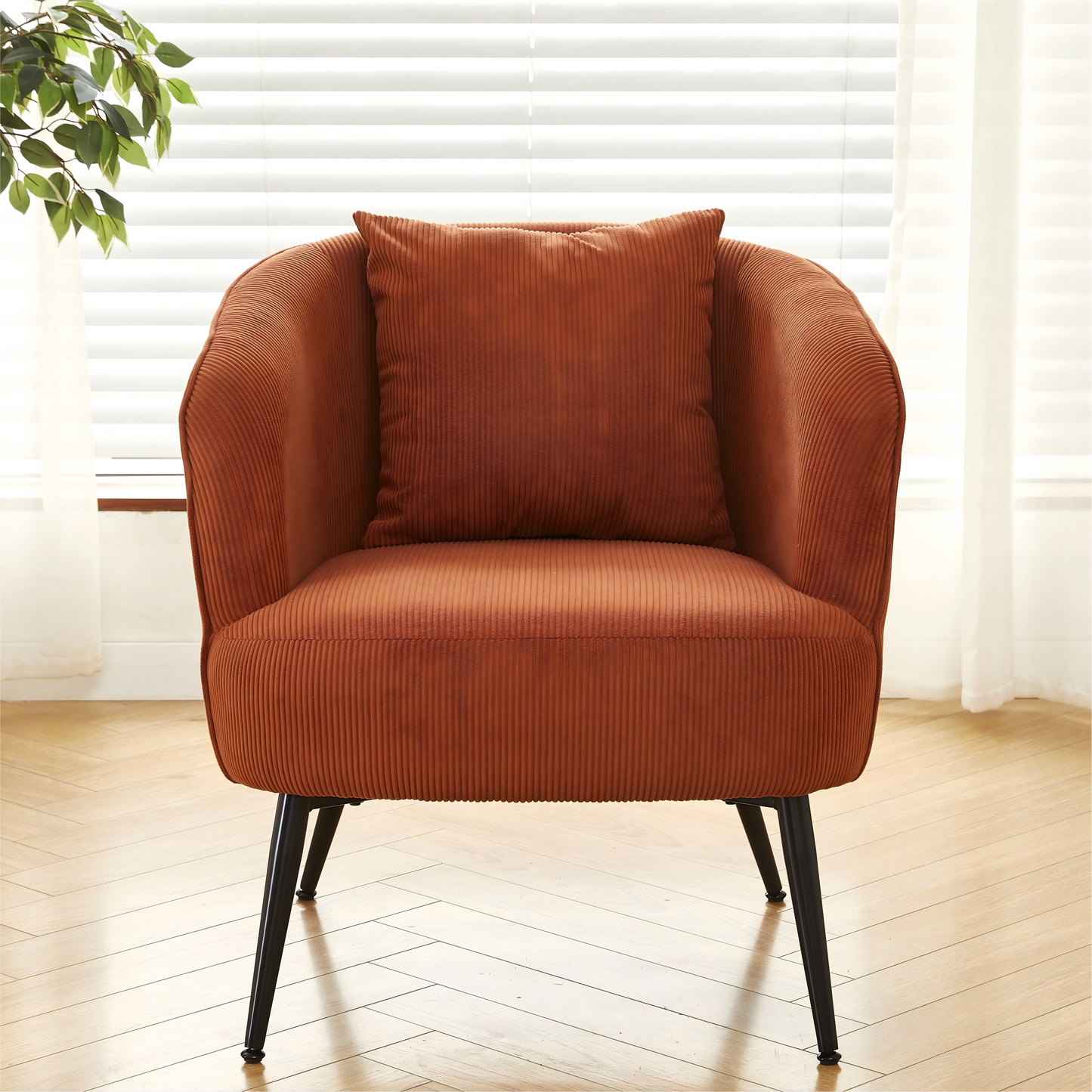 Velvet Accent Chair With Pillow, Modern Upholstered Armchair Metal