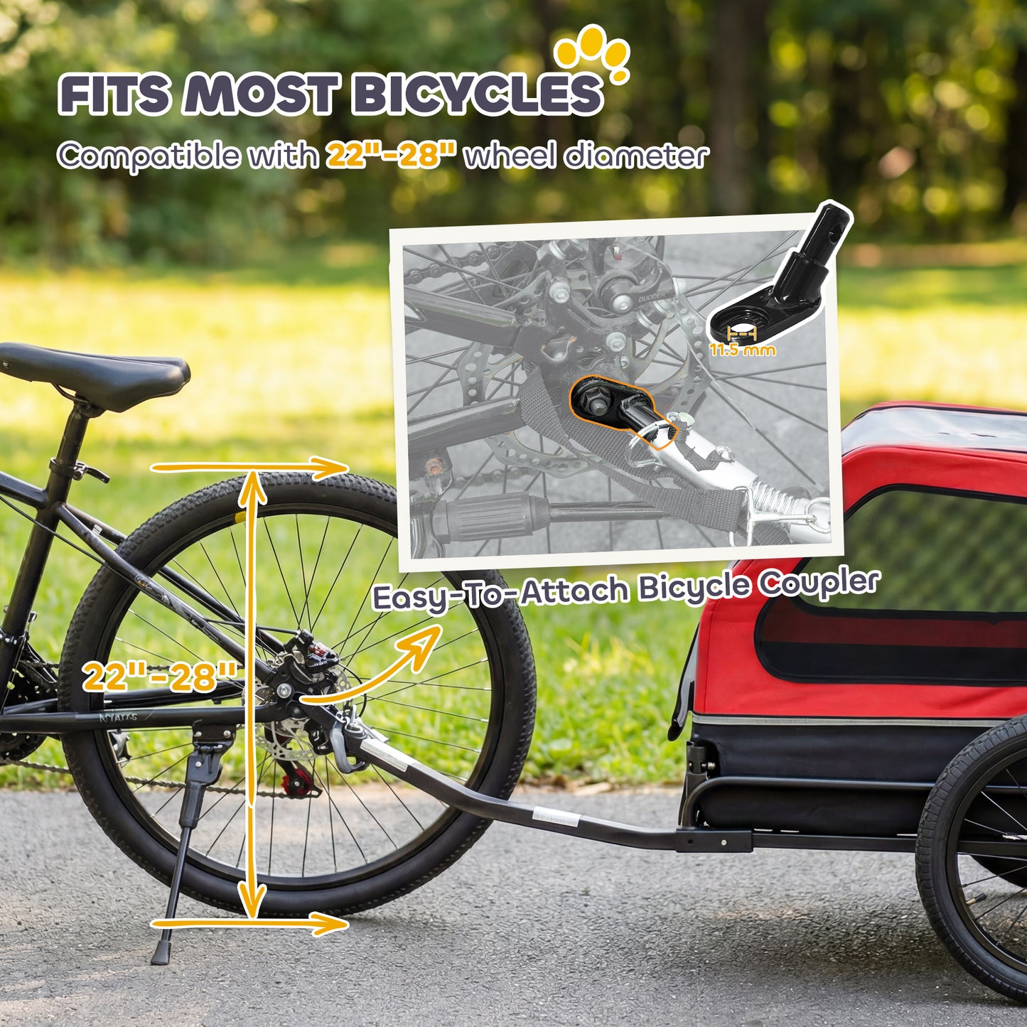 Dog Bike Trailer for Small & Medium Dogs with Ramp, Red Bicycle Pet Carrier
