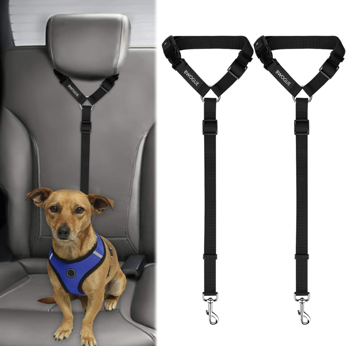 Dog Car Seat Belt Restraint with Adjustable Nylon Tether - Safe Travel Accessory
