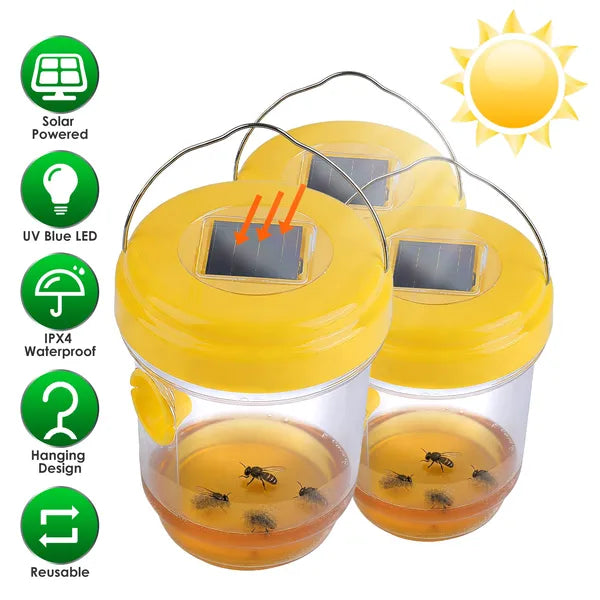 3-Pack Solar Wasp Traps with UV Light - Insect Catchers