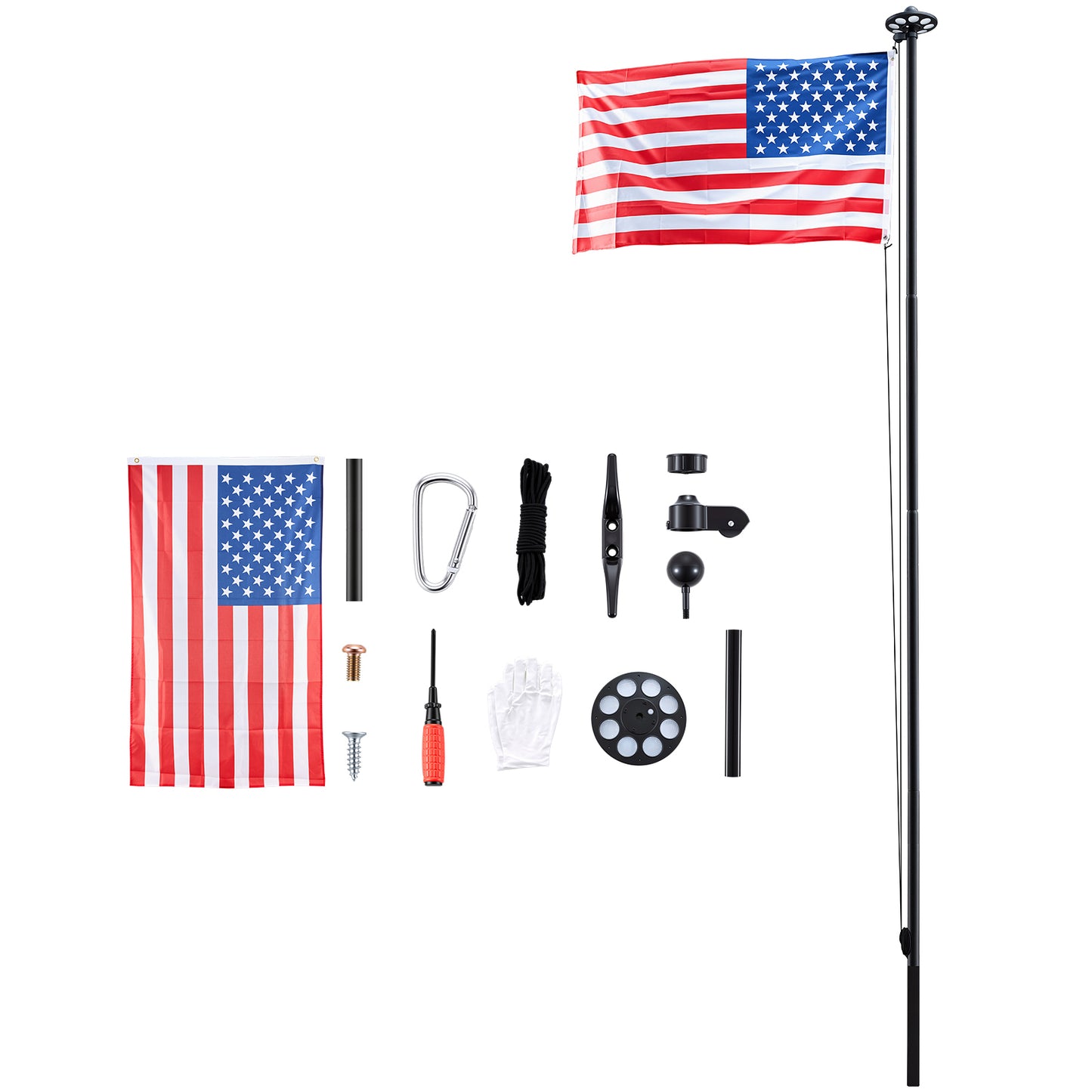 25ft Heavy Duty Aluminum Flag Pole Kit with 136 LED Solar Light and American Flag for Yard & Garden