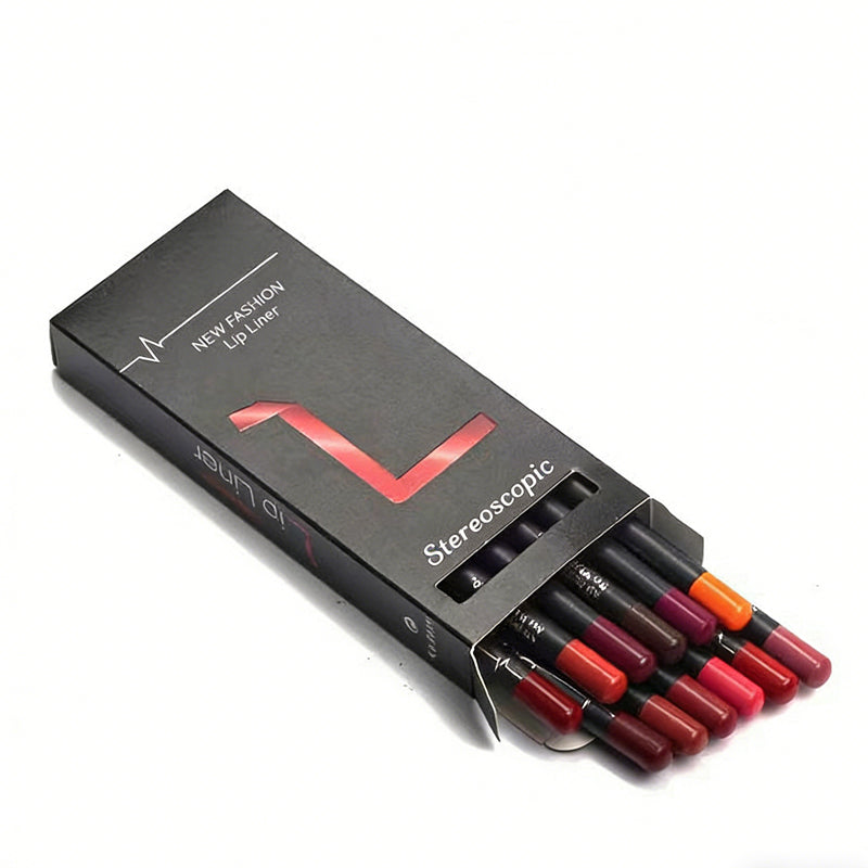12-Color Long-Lasting Lip Liner Pencil Set - Velvet Matte Waterproof Makeup