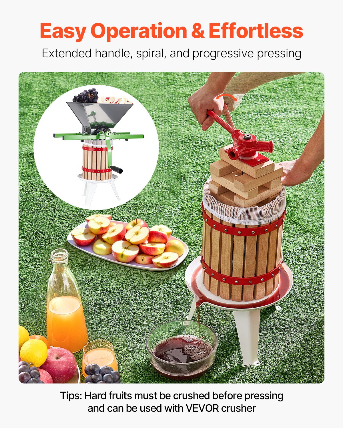 Manual Fruit Wine Press - 1.6 Gallon Beechwood Basket