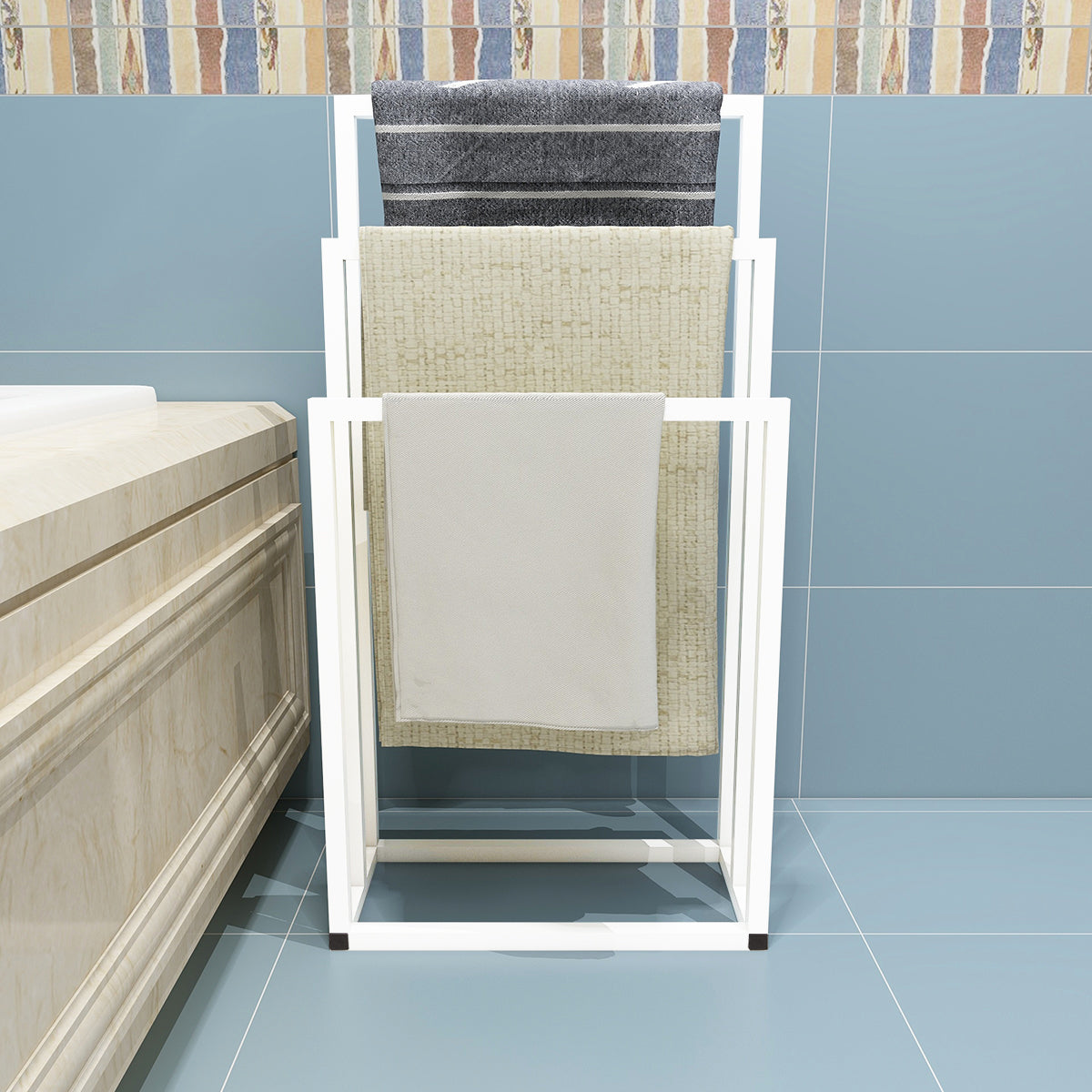 Metal Freestanding Towel Rack - 3-Tier Bathroom Organizer, White
