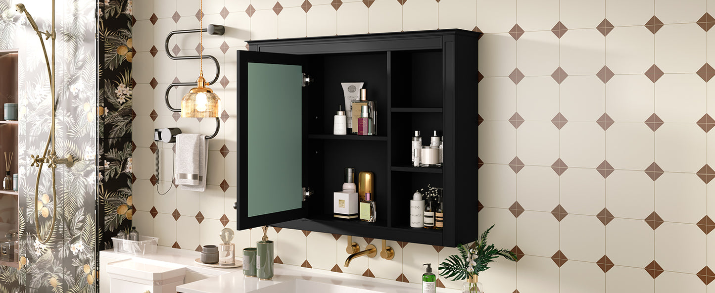 35'' x 28'' Wall Mounted Medicine Cabinet with Mirror - Black